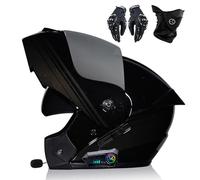 Frcychri Bluetooth Casques Modulables Moto, Casque Rabattable, Homologué ECE pour Adulte avec Anti-Buée Double Visière Microphone, avec Gants Et Protection du Visage, pour Hommes Femmes 4,X-Large