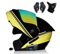 Frcychri Bluetooth Casques Modulables Moto, Casque Rabattable, Homologué ECE pour Adulte avec Anti-Buée Double Visière Microphone, avec Gants Et Protection du Visage, pour Hommes Femmes K,Large