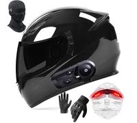 Frcychri Bluetooth Modulable Casque Moto avec Feu Arrière, Homologué ECE Anti-Collision Casque avec Gants Et Masque, Casque Motocross Intégraux, pour Adultes Hommes Femmes Cyclomoteur K,2X-Large