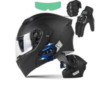 Frcychri Bluetooth Modulable Casque Moto, Flip Up Casque Adulte Moto avec Double Visière, Homologué ECE Casque Scooter Racing avec Gants, pour Homme Femme Scooter Cyclomoteur K,2X-Large