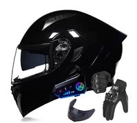 Frcychri Bluetooth Modulable Casque Moto, Flip Up Casque Moto, Double Visière Anti-Buée, Homologué ECE Gants Inclus Verre Noir, Casque Scooter Integral, Ventilation, Adultes Hommes Femmes D,X-Large