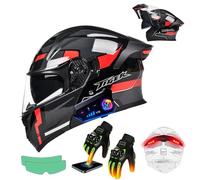 Frcychri Bluetooth Modulable Casque Moto, Flip Up Casque Moto, ECE Homologué Anti-Buée Double Visière, Gants Chauffants Tactiles, Arrière LED Autocollants Anti-Buée, Adultes Tourisme Moto K,2X-Large