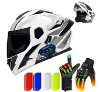 Frcychri Bluetooth Modulable Casque Moto, Flip Up Casque Moto, ECE Homologué Anti-Buée Double Visière, Gants Chauffants Tactiles, 40 Pièces Bandes Réfléchissantes, Adultes Hommes Femmes D,2X-Large