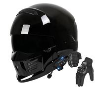 Frcychri Bluetooth Modulable Casque Moto, Flip Up Double Visière Anti-Buée, ECE Homologué, Microphone, Gants Inclus, Doublure Confortable, Casque Scooter Integra, Homme Femme Cyclomoteur E,3X-Large