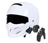 Frcychri Bluetooth Modulable Casque Moto, Flip Up Double Visière Anti-Buée, ECE Homologué, Microphone, Gants Inclus, Doublure Confortable, Casque Scooter Integra, Homme Femme Cyclomoteur K,2X-Large