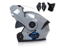 Frcychri Bluetooth Modulable Casque Moto Homologué ECE, Flip Up Double Visière Anti-Buée, Gants Inclus, pour Adultes Hommes Femmes Scooter Cyclomoteur E,2X-Large