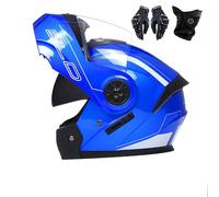 Frcychri Casque De Moto Modulable, Flip Up Casque Moto, ECE Homologué avec Double Visière Anti-Buée, avec Gants Et Protection Faciale, pour Homme Femme Scooter Cruiser Cyclomoteur E,X-Large