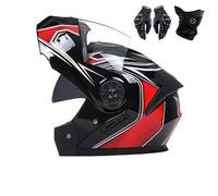 Frcychri Casque De Moto Modulable, Flip Up Casque Moto, ECE Homologué avec Double Visière Anti-Buée, avec Gants Et Protection Faciale, pour Homme Femme Scooter Cruiser Cyclomoteur R,Medium