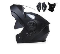 Frcychri Casque De Moto Modulable, Flip Up Casque Moto, ECE Homologué avec Double Visière Anti-Buée, avec Gants Et Protection Faciale, pour Homme Femme Scooter Cruiser Cyclomoteur A,Large