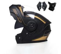 Frcychri Casque De Moto Modulable, Flip Up Casque Moto, ECE Homologué avec Double Visière Anti-Buée, avec Gants Et Protection Faciale, pour Homme Femme Scooter Cruiser Cyclomoteur N,Large