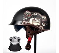 Frcychri Casque De Moto Vintage Cuir RETR, Casque Bol Moto Homologué ECE, pour Homme Et Femme Adultes Demi-Casques, pour Vélos Motos Scooter L,2XL (62-63)