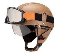 Frcychri Casque De Moto Vintage Cuir Retro, Casque Bol Homologué ECE avec Lunettes, avec Lunettes Cruiser Chopper Scooter Cyclomoteur E,M (57-58CM)