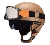 Frcychri Casque De Moto Vintage Cuir Retro, Casque Bol Homologué ECE avec Lunettes, avec Lunettes Cruiser Chopper Scooter Cyclomoteur Q,S (55-56CM)