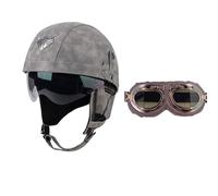 Frcychri Casque De Moto Vintage Cuir Retro, Casque Bol Homologué ECE, Casque Moto Casque Bol Vintage avec Lunettes, Cruiser Chopper Scooter Cyclomoteur P,M (57-58CM)