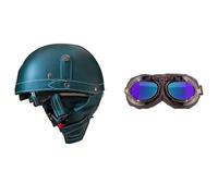 Frcychri Casque De Moto Vintage Cuir Retro, Casque Bol Homologué ECE, Casque Moto Casque Bol Vintage avec Lunettes, Cruiser Chopper Scooter Cyclomoteur H,XL (61-62CM)