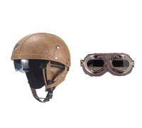 Frcychri Casque De Moto Vintage Cuir Retro, Casque Bol Homologué ECE, Casque Moto Casque Bol Vintage avec Lunettes, Cruiser Chopper Scooter Cyclomoteur 6,L (59-60CM)