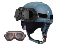 Frcychri Casque De Moto Vintage Cuir Retro, Casque Moto Casque Bol Vintage, avec Lunettes Casque Bol Homologué ECE, pour Homme Et Femme Adultes Demi-Casques Q,S (55-56CM)