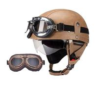Frcychri Casque De Moto Vintage Cuir Retro, Casque Moto Casque Bol Vintage, avec Lunettes Casque Bol Homologué ECE, pour Homme Et Femme Adultes Demi-Casques G,L (59-60CM)