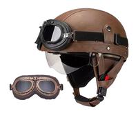 Frcychri Casque De Moto Vintage Cuir Retro, Casque Moto Casque Bol Vintage, avec Lunettes Casque Bol Homologué ECE, pour Homme Et Femme Adultes Demi-Casques D,M (57-58CM)