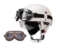 Frcychri Casque De Moto Vintage Cuir Retro, Casque Moto Casque Bol Vintage, avec Lunettes Casque Bol Homologué ECE, pour Homme Et Femme Adultes Demi-Casques 1,L (59-60CM)