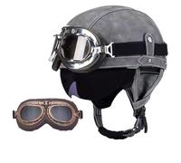 Frcychri Casque De Moto Vintage Cuir Retro, Casque Moto Casque Bol Vintage, avec Lunettes Casque Bol Homologué ECE, pour Homme Et Femme Adultes Demi-Casques T,M (57-58CM)