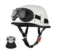 Frcychri Casque Demi-Casque De Moto Vintage Cuir RETR, Casque Bol Moto Homologué ECE avec Lunettes, pour Homme Et Femme Adultes Demi-Casques F,L (59-60CM)