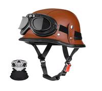 Frcychri Casque Demi-Casque De Moto Vintage Cuir RETR, Casque Bol Moto Homologué ECE avec Lunettes, pour Homme Et Femme Adultes Demi-Casques D,XL (61-62CM)