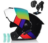 Frcychri Casque Flip Up Modulaire Moto avec Double Visière Anti-Buée Ventilation - Homologué ECE 22.06 pour Adultes Hommes Femmes Cyclomoteur M,Medium