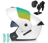 Frcychri Casque Flip Up Modulaire Moto avec Double Visière Anti-Buée Ventilation - Homologué ECE 22.06 pour Adultes Hommes Femmes Cyclomoteur G,Large