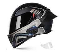 Frcychri Casque Intégral du Visage Moto Bluetooth Casque, Casque Moto Intégrée Double Visière pour Adultes Hommes Femmes Cyclomoteur ECE, Scooters, Cruisers Balades sur Route I,2X-Large