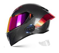 Frcychri Casque Intégral du Visage Moto Bluetooth Casque, Casque Moto Intégrée Double Visière pour Adultes Hommes Femmes Cyclomoteur ECE, Scooters, Cruisers Balades sur Route 2,2X-Large