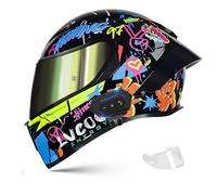 Frcychri Casque Intégral du Visage Moto Bluetooth Casque, Casque Moto Intégrée Double Visière pour Adultes Hommes Femmes Cyclomoteur ECE, Scooters, Cruisers Balades sur Route R,X-Large