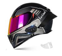 Frcychri Casque Intégral du Visage Moto Bluetooth Casque, Casque Moto Intégrée Double Visière pour Adultes Hommes Femmes Cyclomoteur ECE, Scooters, Cruisers Balades sur Route 1,X-Large