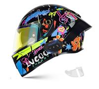 Frcychri Casque Intégral du Visage Moto Bluetooth Casque, Casque Moto Intégrée Double Visière pour Adultes Hommes Femmes Cyclomoteur ECE, Scooters, Cruisers Balades sur Route N,X-Large