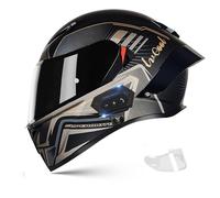 Frcychri Casque Intégral du Visage Moto Bluetooth Casque, Casque Moto Intégrée Double Visière pour Adultes Hommes Femmes Cyclomoteur ECE, Scooters, Cruisers Balades sur Route H,Large