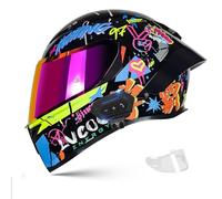 Frcychri Casque Intégral du Visage Moto Bluetooth Casque, Casque Moto Intégrée Double Visière pour Adultes Hommes Femmes Cyclomoteur ECE, Scooters, Cruisers Balades sur Route 8,X-Large