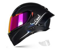 Frcychri Casque Intégral du Visage Moto Bluetooth Casque, Casque Moto Intégrée Double Visière pour Adultes Hommes Femmes Cyclomoteur ECE, Scooters, Cruisers Balades sur Route S,2X-Large