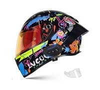 Frcychri Casque Intégral du Visage Moto Bluetooth Casque, Casque Moto Intégrée Double Visière pour Adultes Hommes Femmes Cyclomoteur ECE, Scooters, Cruisers Balades sur Route C,2X-Large