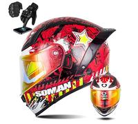 Frcychri Casque Intégral du Visage Moto Casque Flip Up Modulaire Moto avec Double Visière Anti-Buée Ventilation, Léger, Homologué ECE 22.06 pour Adulte Homme Et Femme Casque Scooter E,Small