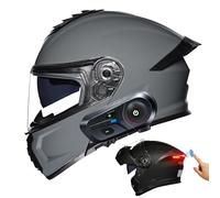 Frcychri Casque Modulable Moto Bluetooth avec Feu Arrière LED, Homologué ECE 22.06, Double Visière Anti-Buée, Casque À Rabat pour Adultes, Unisexe pour Scooter, VTT & Moto Électrique K,2X-Large