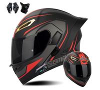 Frcychri Casque Modulable Moto Bluetooth, Flip Up Casque Moto avec Anti-Buée Double Visière, avec Gants Et Protection du Visage, Homologué ECE Casque Anticollision, pour Hommes Et Femmes K,2X-Large