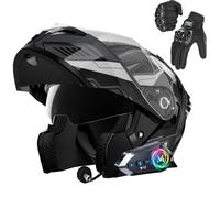 Frcychri Casque Moto Homologué Modulable Bluetooth, Casque À Rabat avec Anti-Buée Double Visière, Ventilation Efficace, Casque Antichoc pour Hommes Femmes Scooter Cyclomoteur VTT F,2X-Large