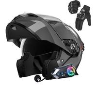 Frcychri Casque Moto Homologué Modulable Bluetooth, Casque À Rabat avec Anti-Buée Double Visière, Ventilation Efficace, Casque Antichoc pour Hommes Femmes Scooter Cyclomoteur VTT B,Medium