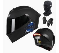 Frcychri Casque Moto Modulable Bluetooth avec Feu Arrière, Flip Up Casque Moto, Homologué ECE Antibuée Double Visière, Masques Et Gants, Tourisme À Moto Motos De Course sur Route Scooters K,2X-Large