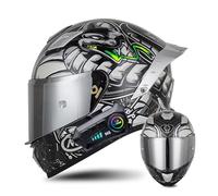 Frcychri Casque Moto Modulable Bluetooth, Casque À Rabat pour Adultes avec Double Visière, ECE Homologué, Casque De Scooter Cruiser Adapté Aux Hommes Et Aux Femmes Adultes K,2X-Large