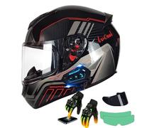 Frcychri Casque Moto Modulable Bluetooth, Casque Motocross Intégraux, Gants Chauffants Tactiles, Autocollant Antibuée, Homologué ECE Double Visière, pour Homme Femme Cyclomoteur Scooter K,2X-Large