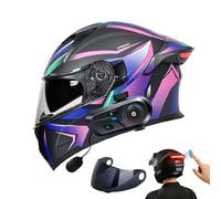 Frcychri Casque Moto Modulable Bluetooth ECE Homologué, avec Feu Arrière LED, Casque À Rabat avec Anti-Buée Double Visière, Casque Antichoc pour Hommes Femmes Scooter Cyclomoteur VTT C,X-Large