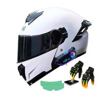 Frcychri Casque Moto Modulable Bluetooth, Homologué ECE Anti-Buée Double Visière, Gants Chauffants Tactiles, Autocollant Antibuée, pour Homme Femme Cyclomoteur Scooter K,2X-Large