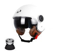 Frcychri Casque Ouvert Moto 3/4, Casques De Moto De Demi-Visage, Casque De Moto Rétro À La Protection Solaires avec Double Visière, Homologué ECE, pour Hommes Adultes Femmes F,M (57-58CM)