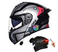 Frcychri Casque Rabat Modulable Moto Bluetooth avec Feu Arrière LED, Homologué ECE 22.06 Intégral, Double Visière Anti-Buée, pour Adultes, Unisexe pour Scooter, VTT Moto Électrique K,2X-Large